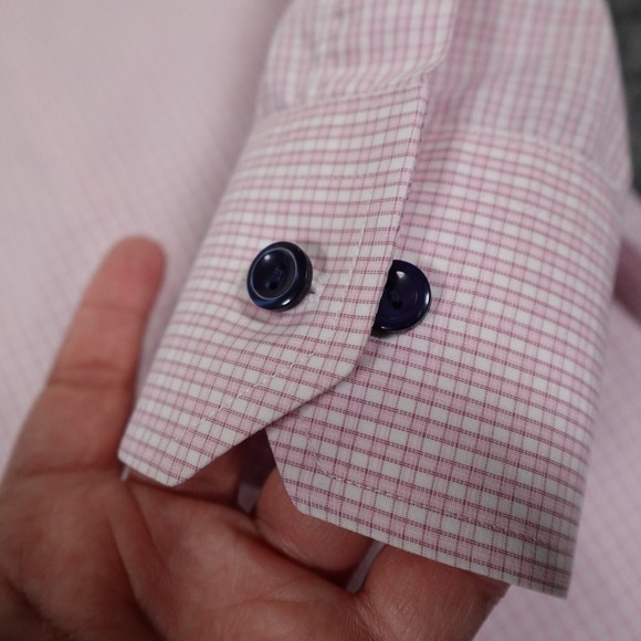 ETON Dress Shirt‎ Mens 46 -16 1/2 Pink Micro Check Long Sleeve Button Up - Picture 13 of 14